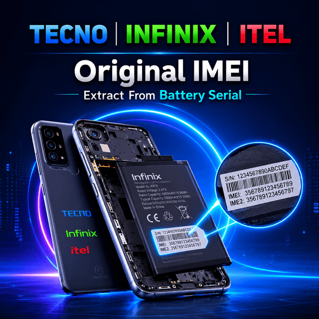 TECNO  INFINIX  ITEL -  Original IMEI Extract From Battery Serial  - Fast & Reliable Service